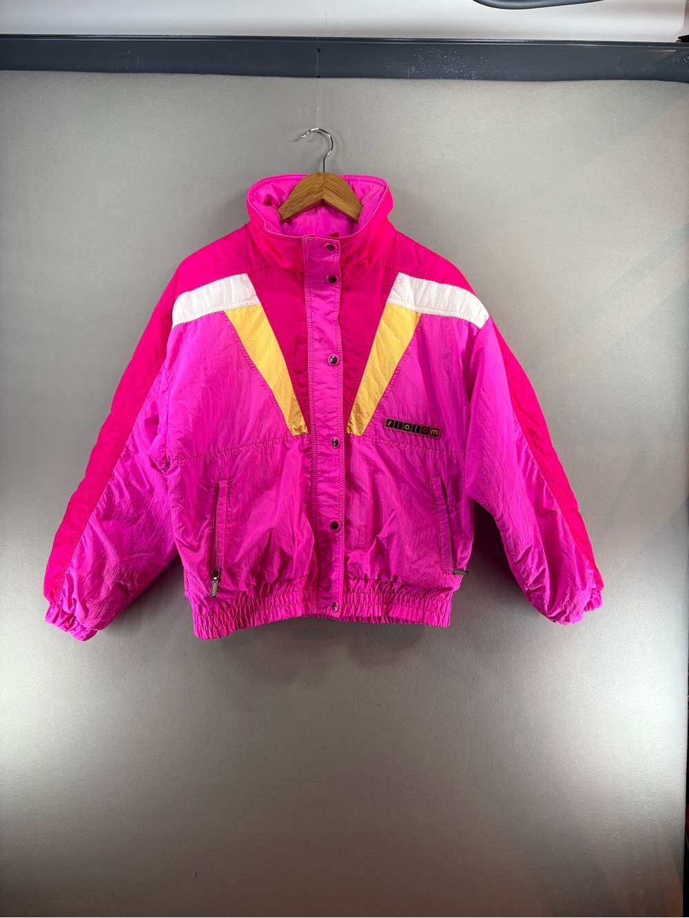 VTG Womens Slalom Ski Jacket Full ZIP 80 90 Down Puffer Pink Size 10 Retro